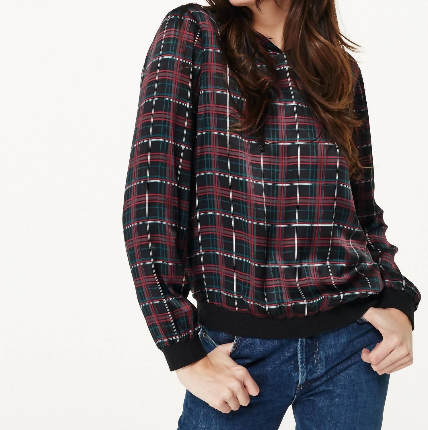 

Толстовка с капюшоном Parker Tartan Plaid черного цвета Cami NYC