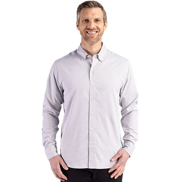 

Мужская рубашка Skyline Epic Confidence Recycled Gingham с длинным рукавом Cutter & Buck, Concrete And White
