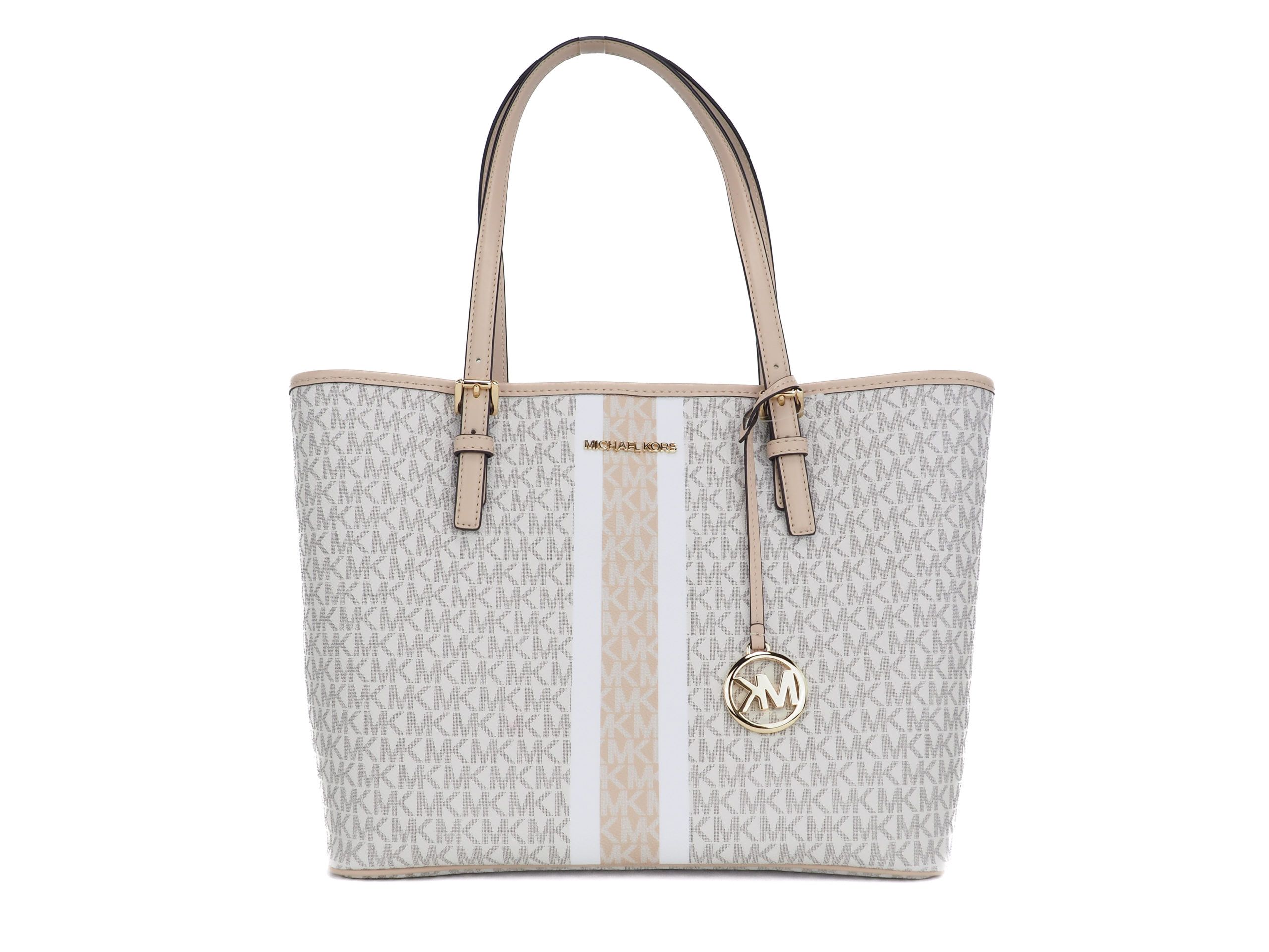 

Сумка-тоут Jet Set Travel Medium Signature из ПВХ в полоску (цвет: темно-коричневый, многоцветный) Michael Kors