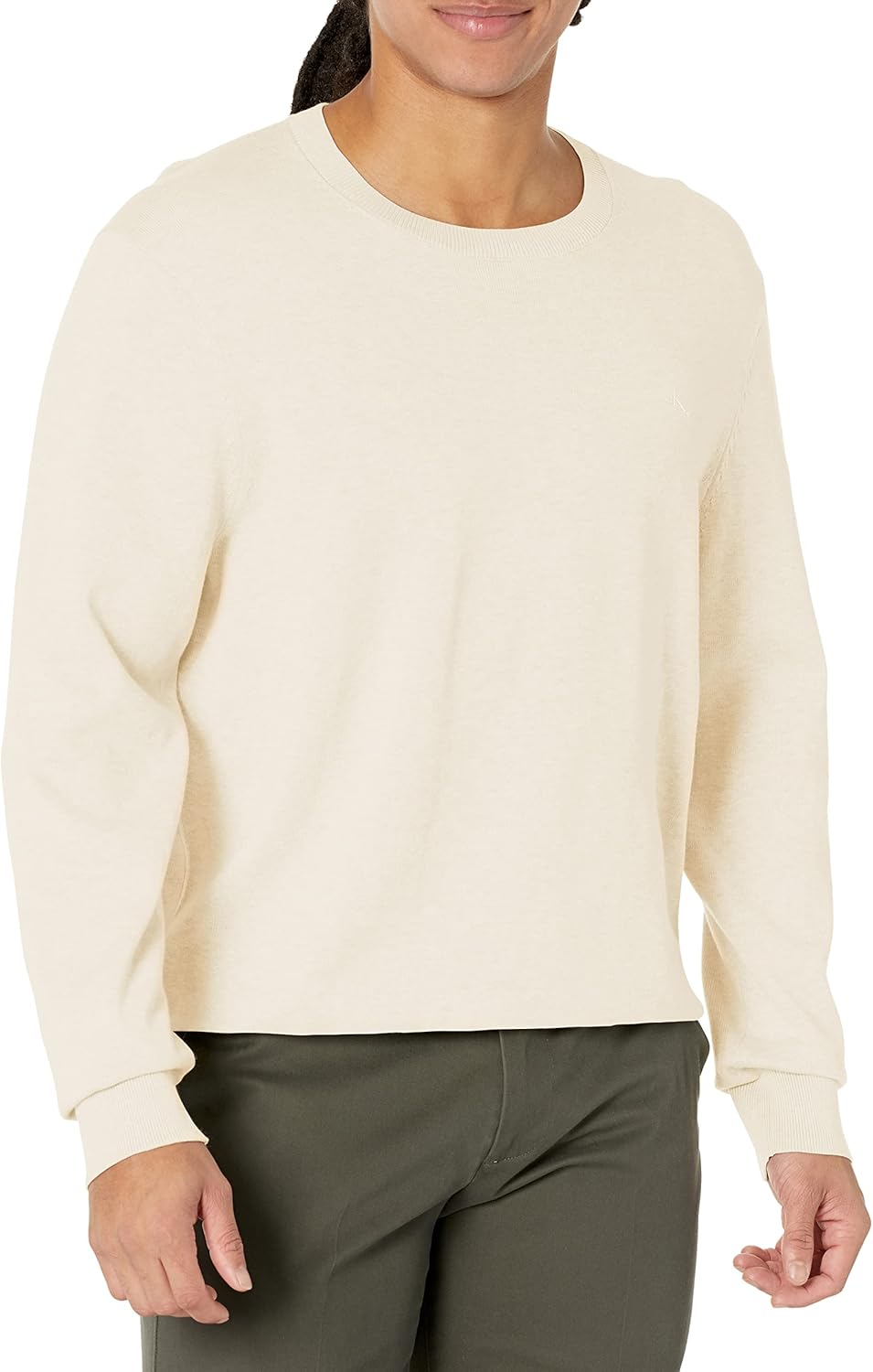 

Мужской свитер Calvin Klein из смеси хлопка, объемный, с круглым вырезом, в рубчик, Ivory