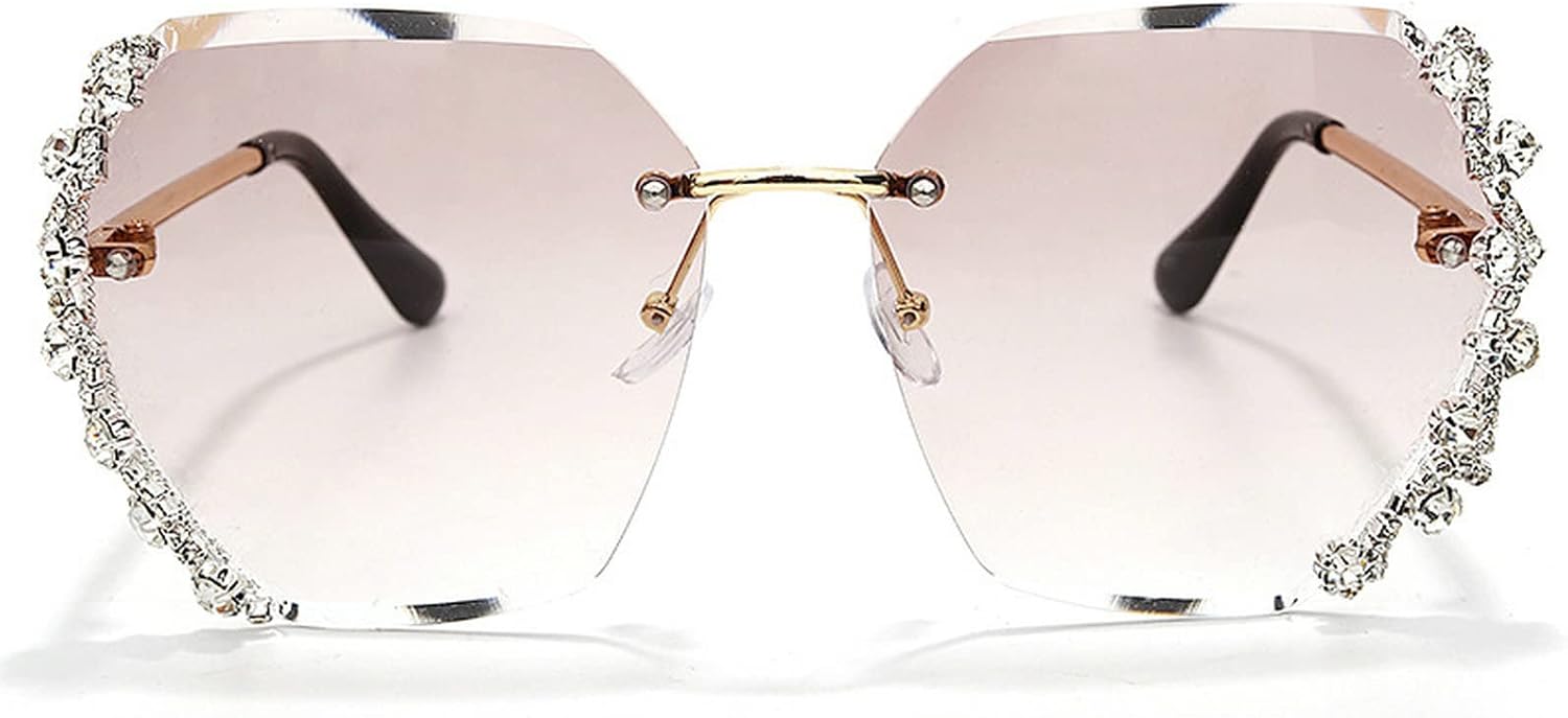 

Модные солнцезащитные очки без оправы с кристаллами для женщин, винтажные квадратные солнцезащитные очки с блестящими стразами, роскошные солнцезащитные очки с крупными бриллиантами mincl, Brown