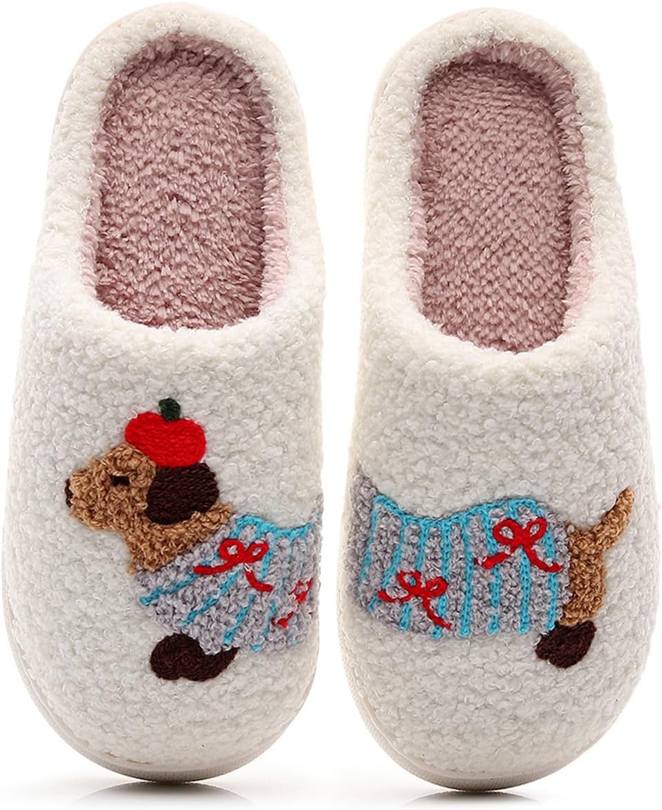 

Тапочки Cxvzr для собак для женщин и мужчин, милые тапочки с корги и бордер колли, пушистые, теплые, с нескользящей подошвой для дома, Bow Dog