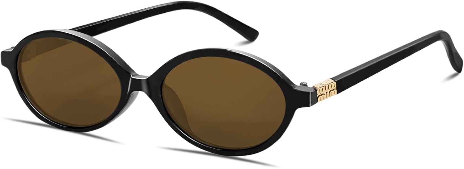 

Солнцезащитные очки BOTEN в стиле ретро, ​​овальные, для женщин и мужчин, маленькие, в стиле 90-х, модные круглые, милые дизайнерские солнцезащитные очки, Black Frame - Brown Lens