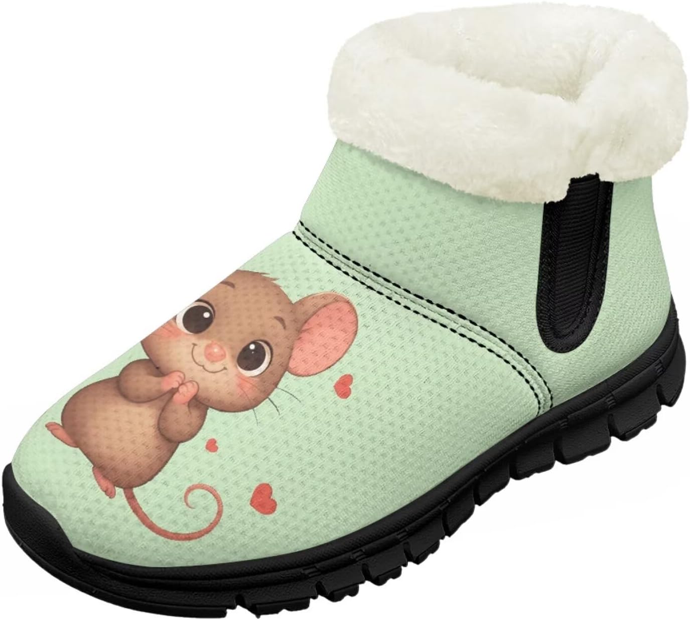 

Детские зимние ботинки для девочек с меховой подкладкой, с короткой подошвой, противоскользящие, легкие уличные теплые ботинки для малышей Pointodoor, Cat Rat Love Print