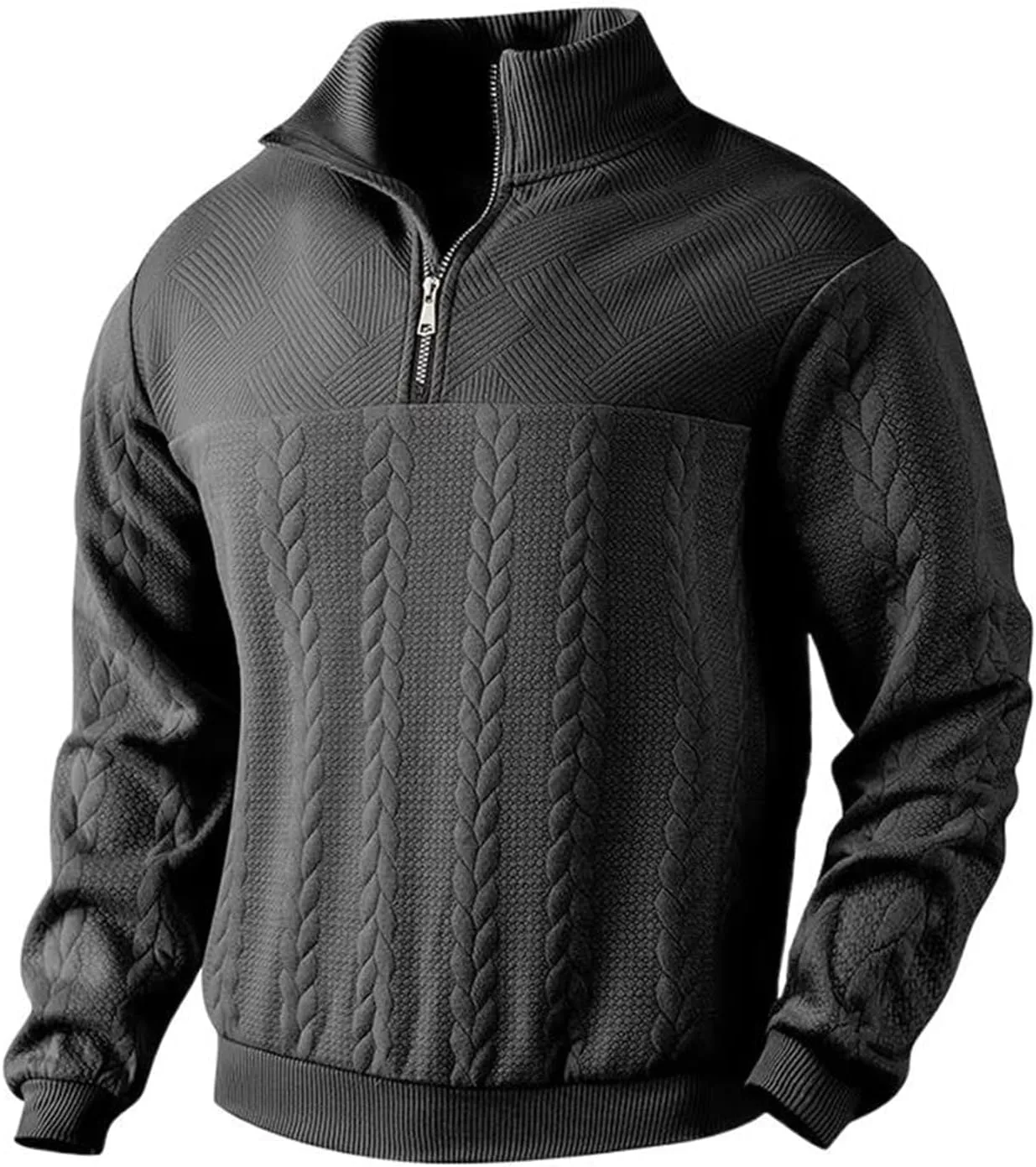 

Мужской вязаный свитшот с полумолнией, стойкой и капюшоном в стиле пэчворк, черный LISHIREN