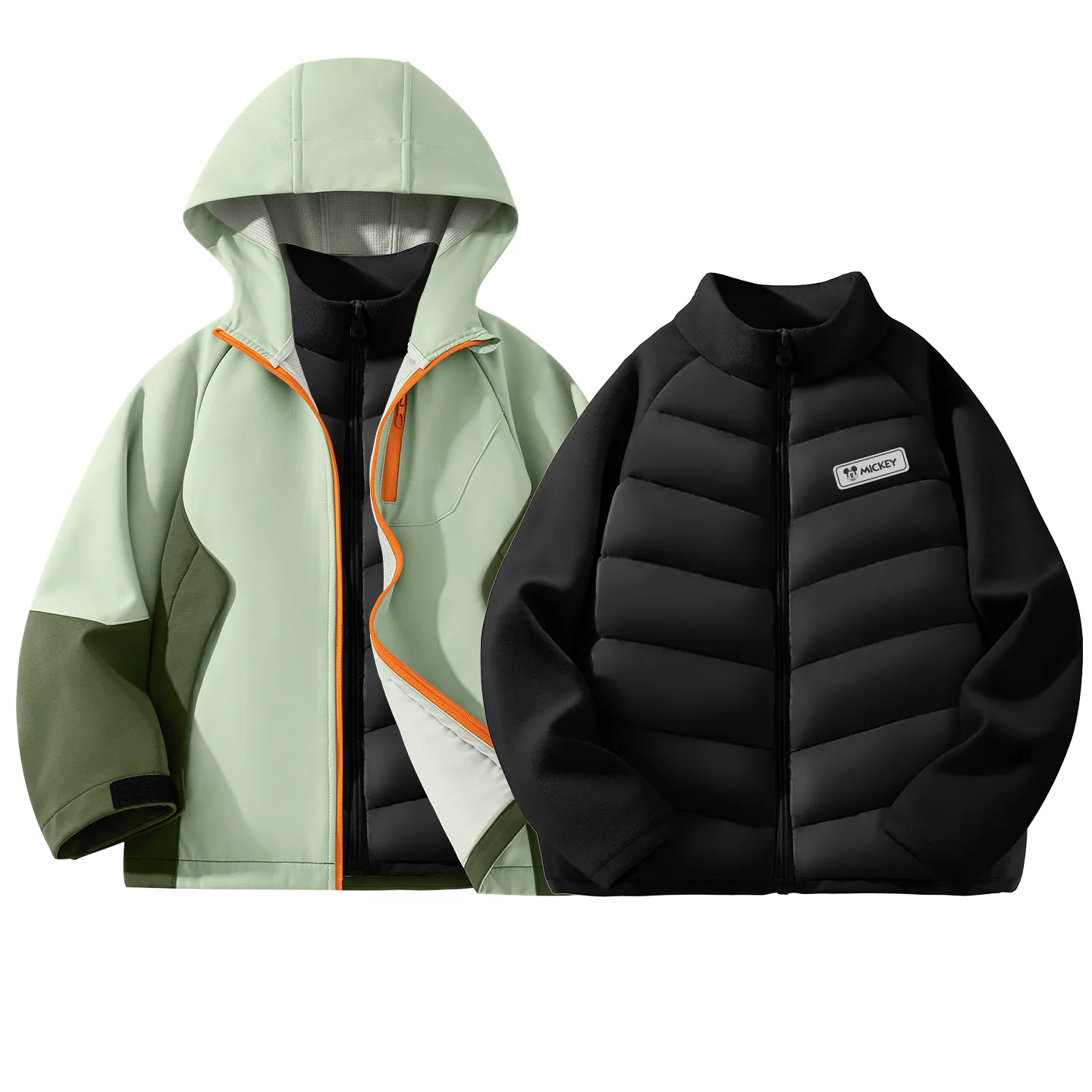 Детская флисовая толстовка с круглым вырезом Disney, [Thickened Thermal]Solid Color Green+Di H Square Hook-and-Loop K Black