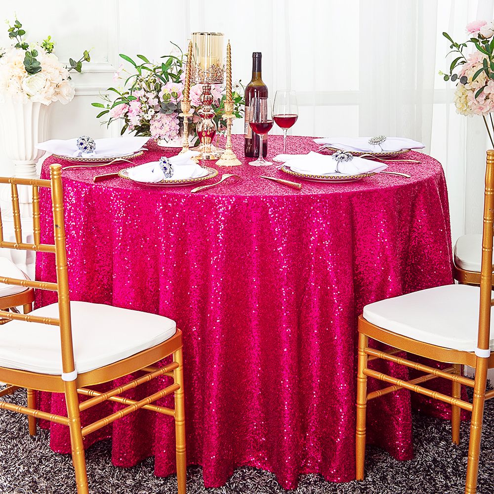 

Скатерть круглая с пайетками Wedding Linens Inc., красно-розовый