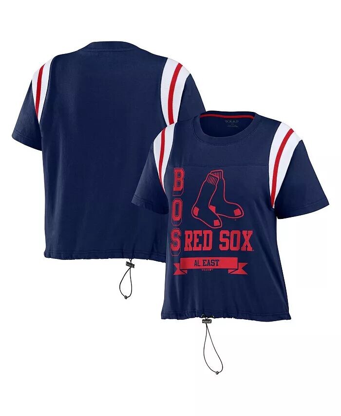 

Женская темно-синяя потертая футболка Boston Red Sox с завязками в цветных блоках WEAR by Erin Andrews