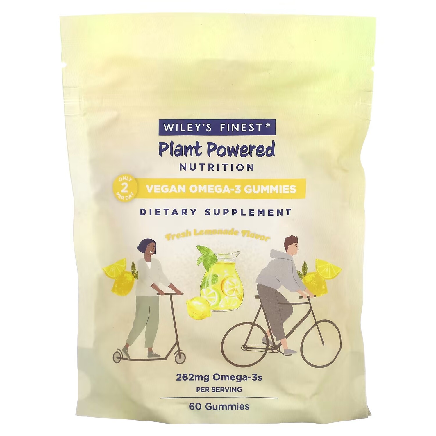 

Добавка Wiley's Finest Plant Powered Nutrition с омега-3, свежий лимонад, 60 жевательных конфет
