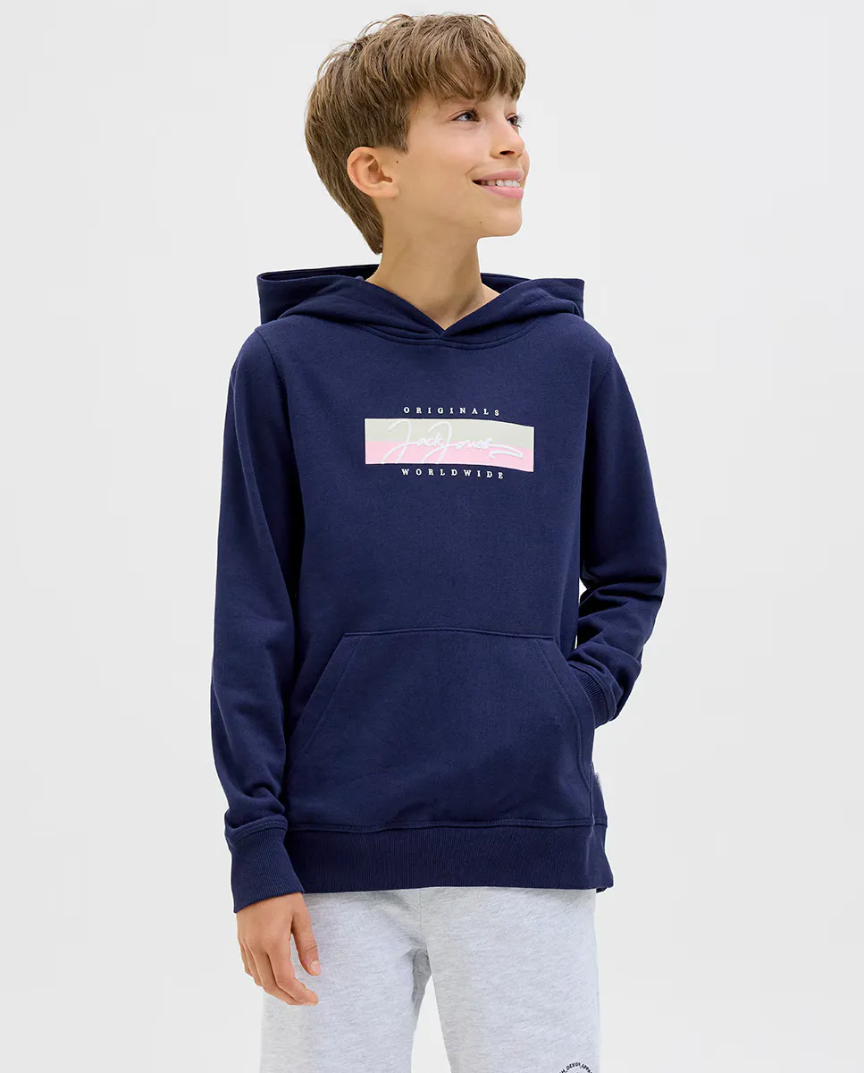 

Толстовка с капюшоном для мальчиков с логотипом спереди Jack & Jones, темно-синий