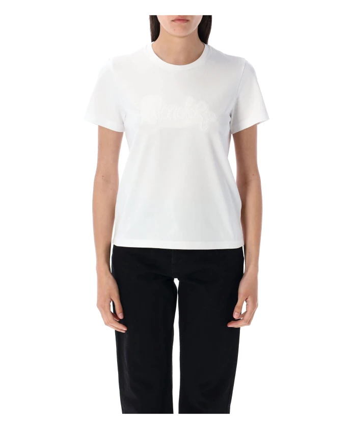

Белая футболка с вышитым каллиграфическим логотипом Moncler, белый