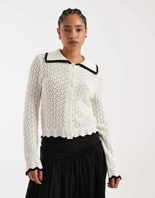 

Кремовый кардиган с воротником-стойкой New Look