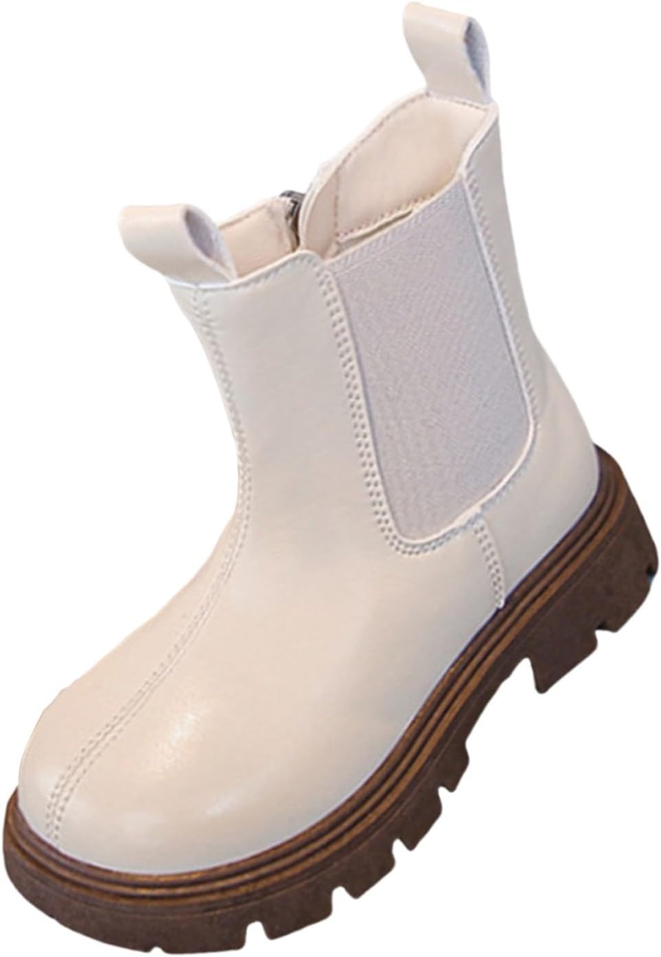 

Детские базовые однотонные боевые ботинки для девочек с боковой молнией, подошвой Lug, короткие зимние повседневные легкие ботиночки Generic, Beige