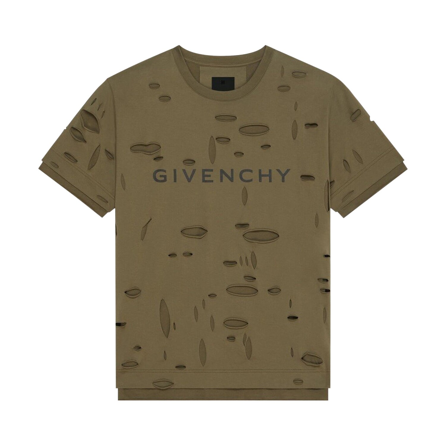 

Двухслойная классическая футболка с отверстиями от Givenchy, цвет Хаки