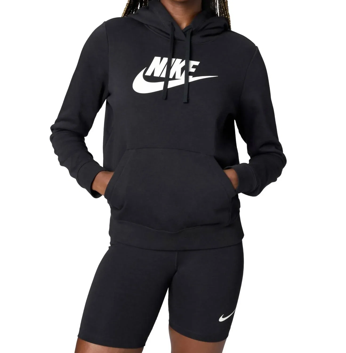 Женская флисовая толстовка с капюшоном и логотипом Sportswear Club, черная Nike, Black