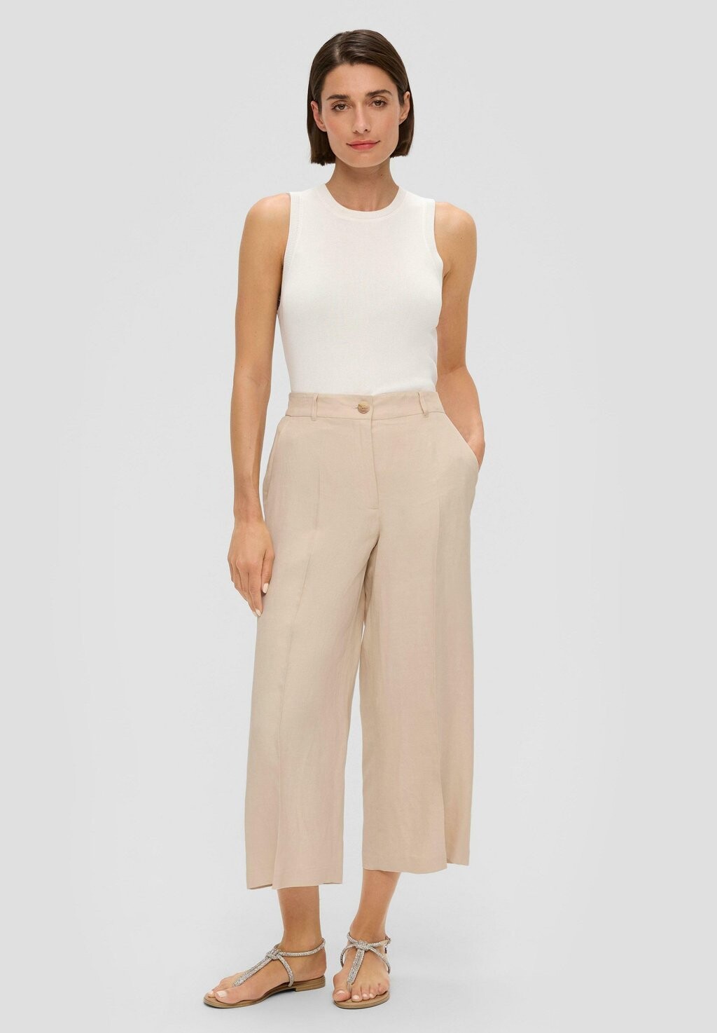 

Брюки из ткани Culotte Wide Leg s.Oliver BLACK LABEL, бежевые