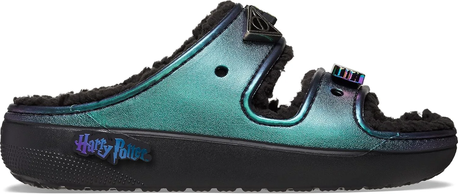Женские сандалии Crocs Classic Harry Potter Cozzzy с пушистой платформой, черный — фото 2