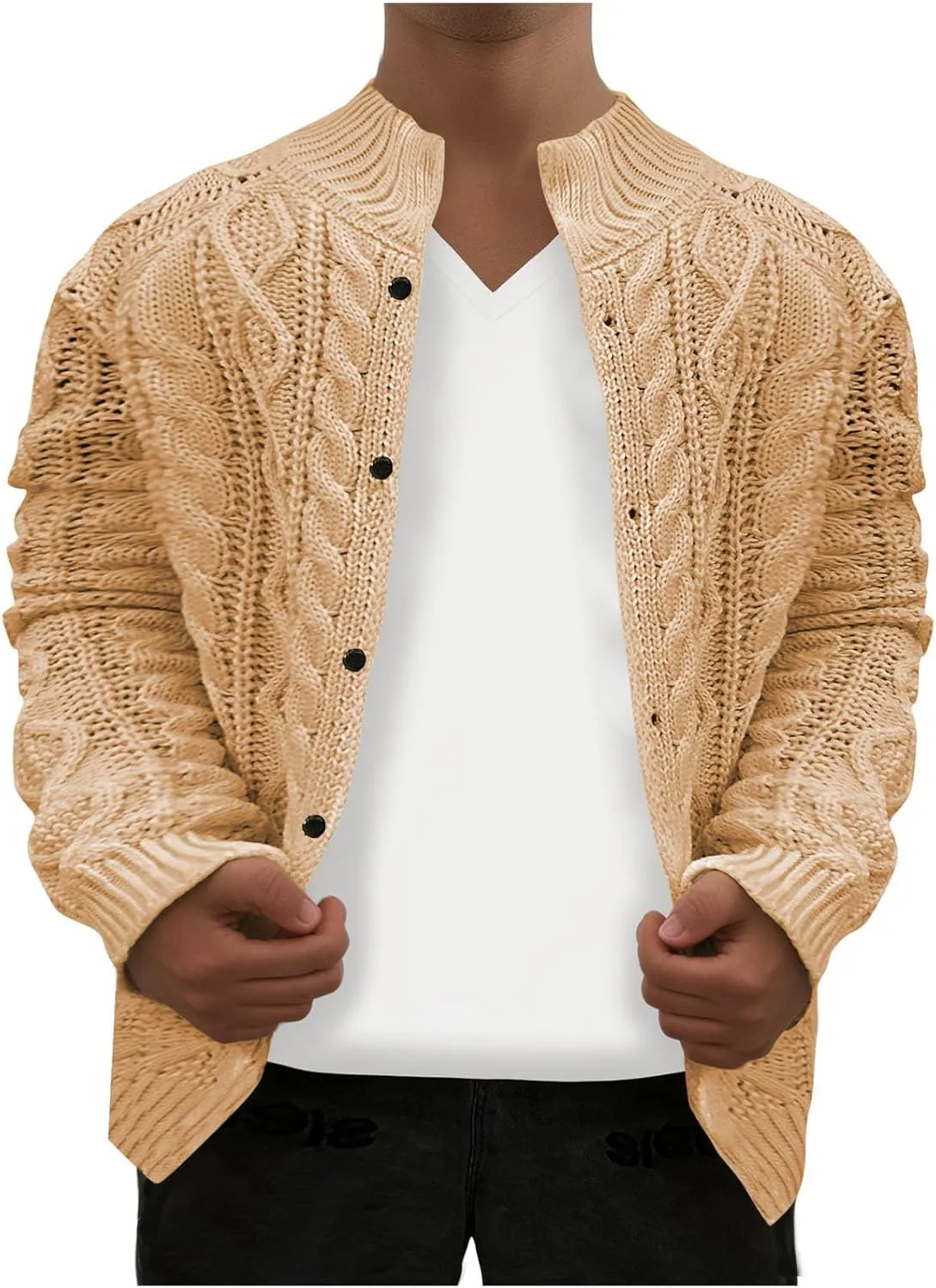 

Мужской кардиган с кабельной вязкой и пуговицами AQAYL