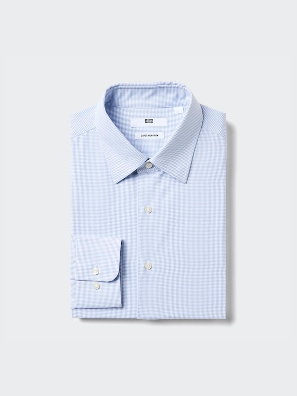 

Рубашка super non-iron regular fit обычный воротник, клетка Uniqlo, синий