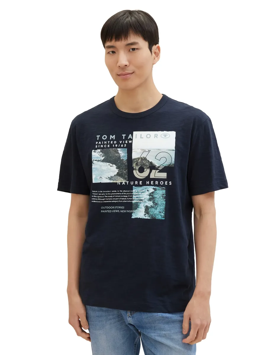 

Рубашка с принтом TOM TAILOR, с принтом спереди, синий