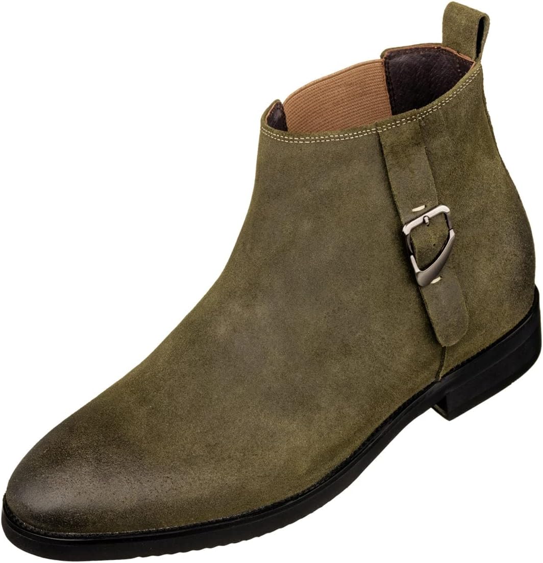 

Мужские невидимые обувные подъемы TOTO - армейско-зеленые ботинки Chelsea на молнии из нубука - увеличивают рост на 8 см - K92082 - размер 10 D(M) US