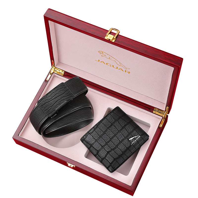 

JAGUAR Кожаный мужской ремень черный с кошельком в подарочной упаковке, Black-Belt+Wallet, Gift Box Set