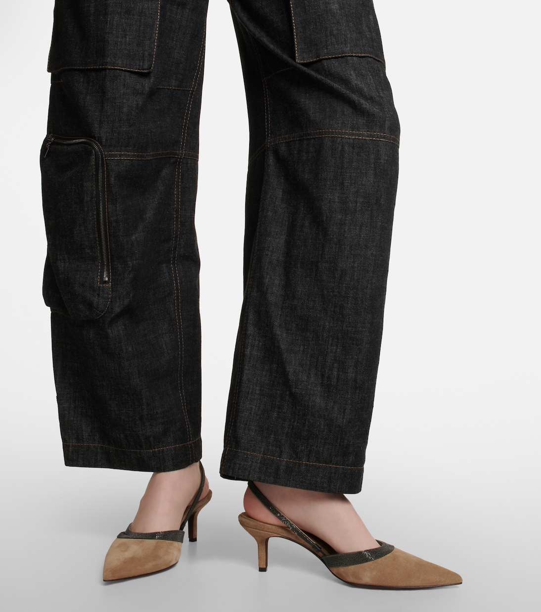 Туфли-лодочки City из замши с ремешком на пятке Brunello Cucinelli, Medium Brown — фото 4