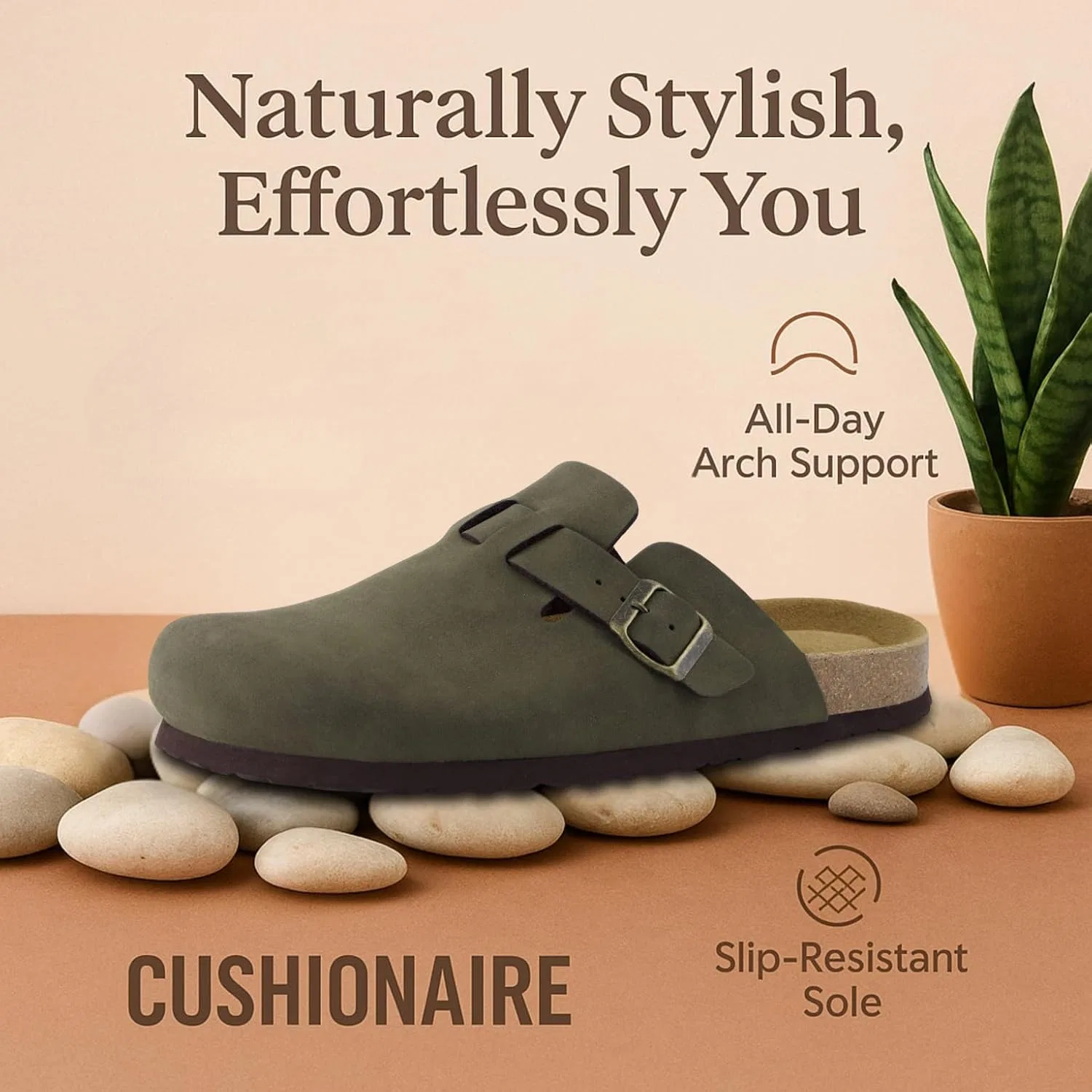 Мужские сабо CUSHIONAIRE Haze с пробковой стелькой и комфортом, Olive Nubuck Leather — фото 4