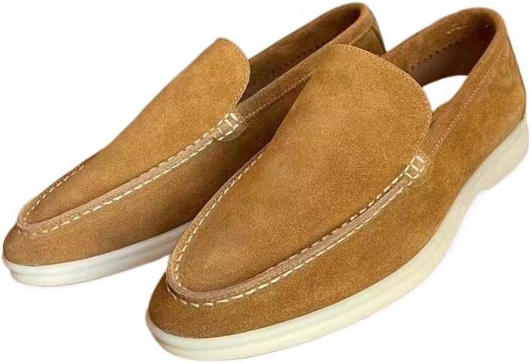 

Мужские замшевые лоферы-мокасины без шнурков для лета, легкие и дышащие, плоские повседневные туфли, прогулок и оксфорды Eimeinuosy, Turmeric