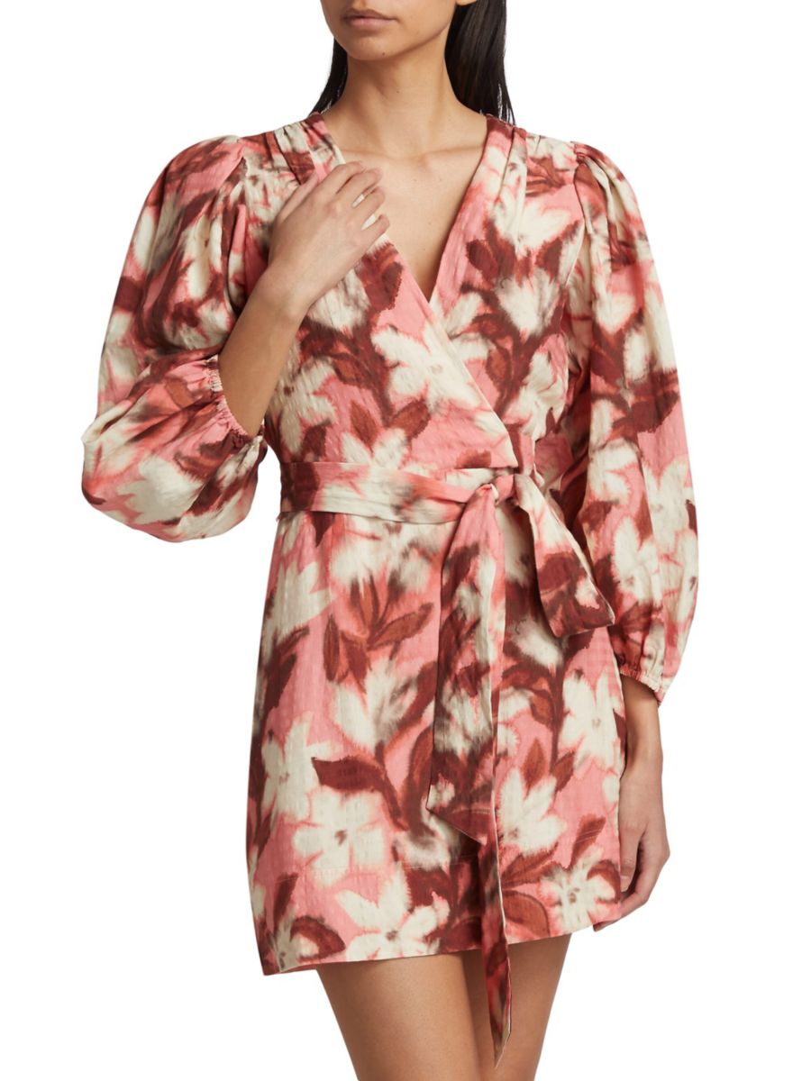 

Мини-платье Nolita с цветочным принтом и завязкой на талии Tanya Taylor, цвет Geranium Pink Multi
