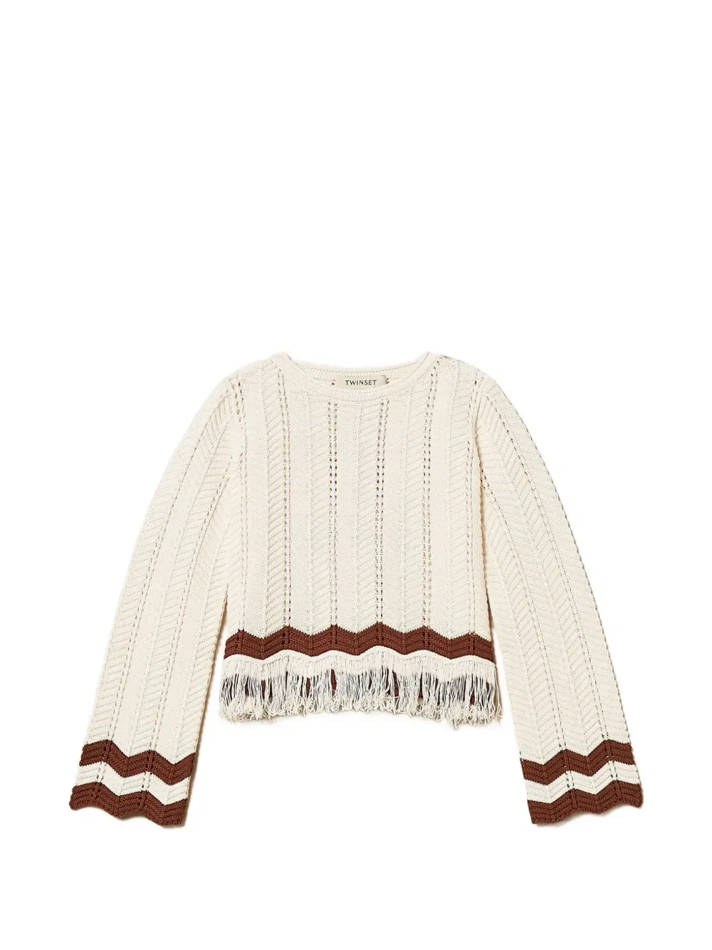 Джемпер с бахромой и узором зигзаг Twinset Kids, бежевый