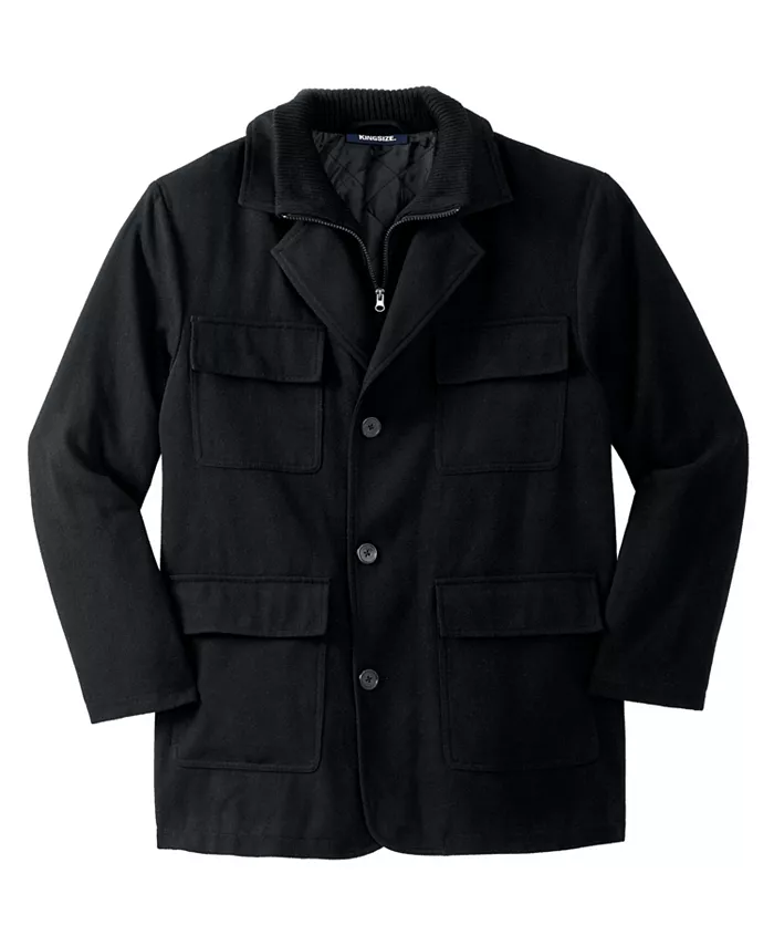 

Большая и высокая куртка с несколькими карманами и вставками из шерсти Kingsize, черный