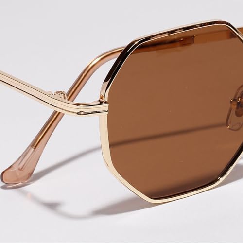 

Солнцезащитные очки в ретро-стиле с металлической оправой и шестиугольным оправой, цвет розовое золото, защита от ультрафиолета UV400, модель 2027 года MTZJH, Gun Tea