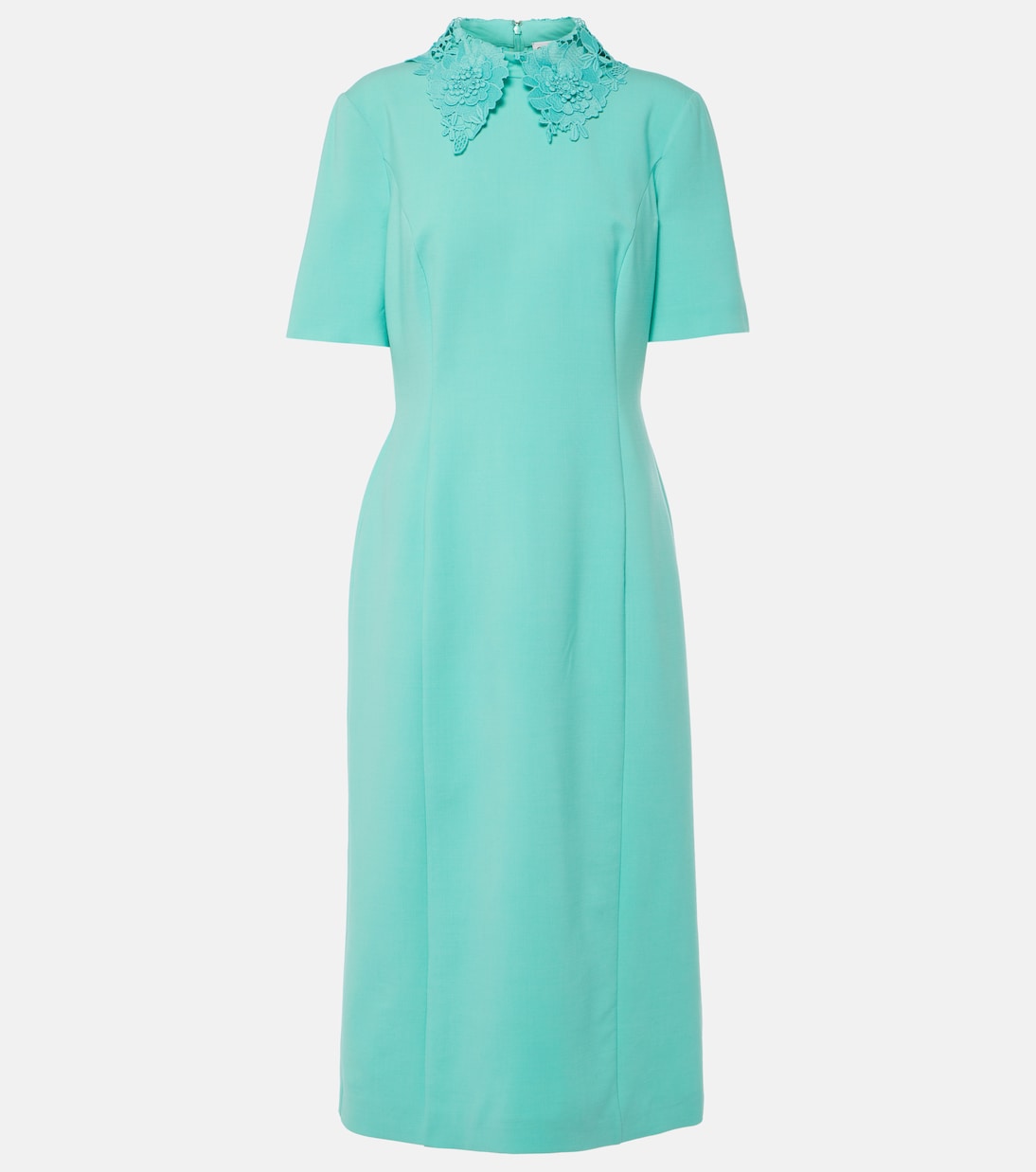

Платье миди из смесовой шерсти с кружевной отделкой Oscar de la Renta, Soft Mint