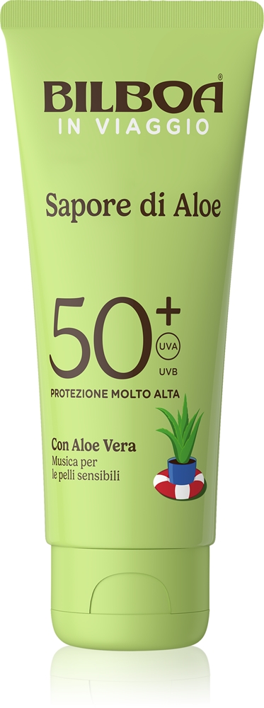 

Солнцезащитный крем для путешествий Sapore di Aloe с алоэ вера Bilboa, spf 50+ 75 мл