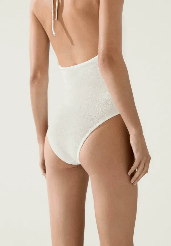 Купальник с V-образным вырезом и текстурой Massimo Dutti, белый — фото 3