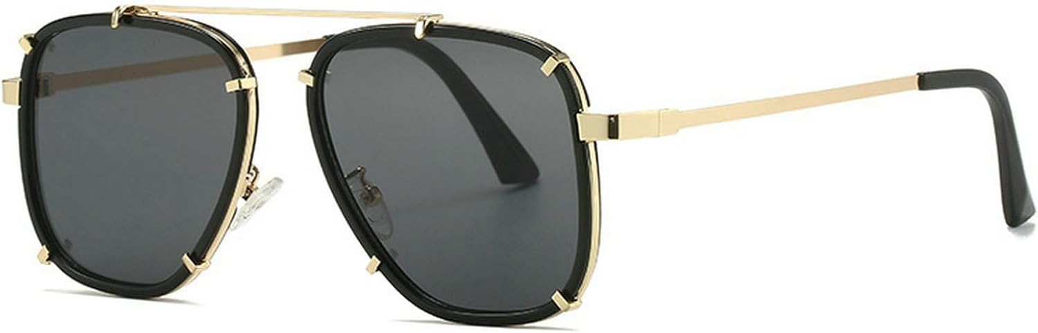 

Модные квадратные солнцезащитные очки для женщин и мужчин, винтажные квадратные солнцезащитные очки-пилот, стильные винтажные очки с плоской верхней частью mincl, Gold Black