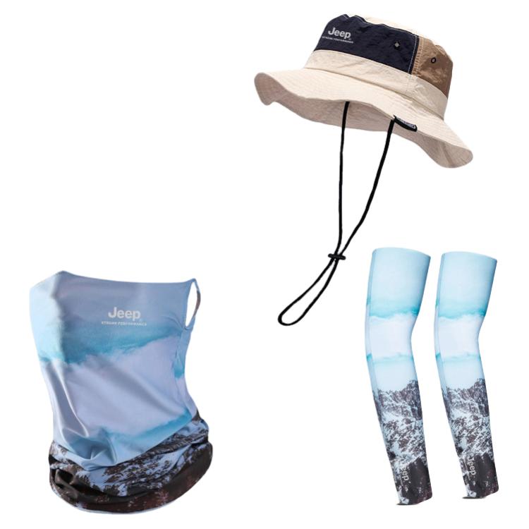 

Jeep Полиамидная панама унисекс, Khaki Three-Piece Set (Hats & Caps+Qinghu Blue Ear-Loop Face Mask+Cooling Arm Sleeves)