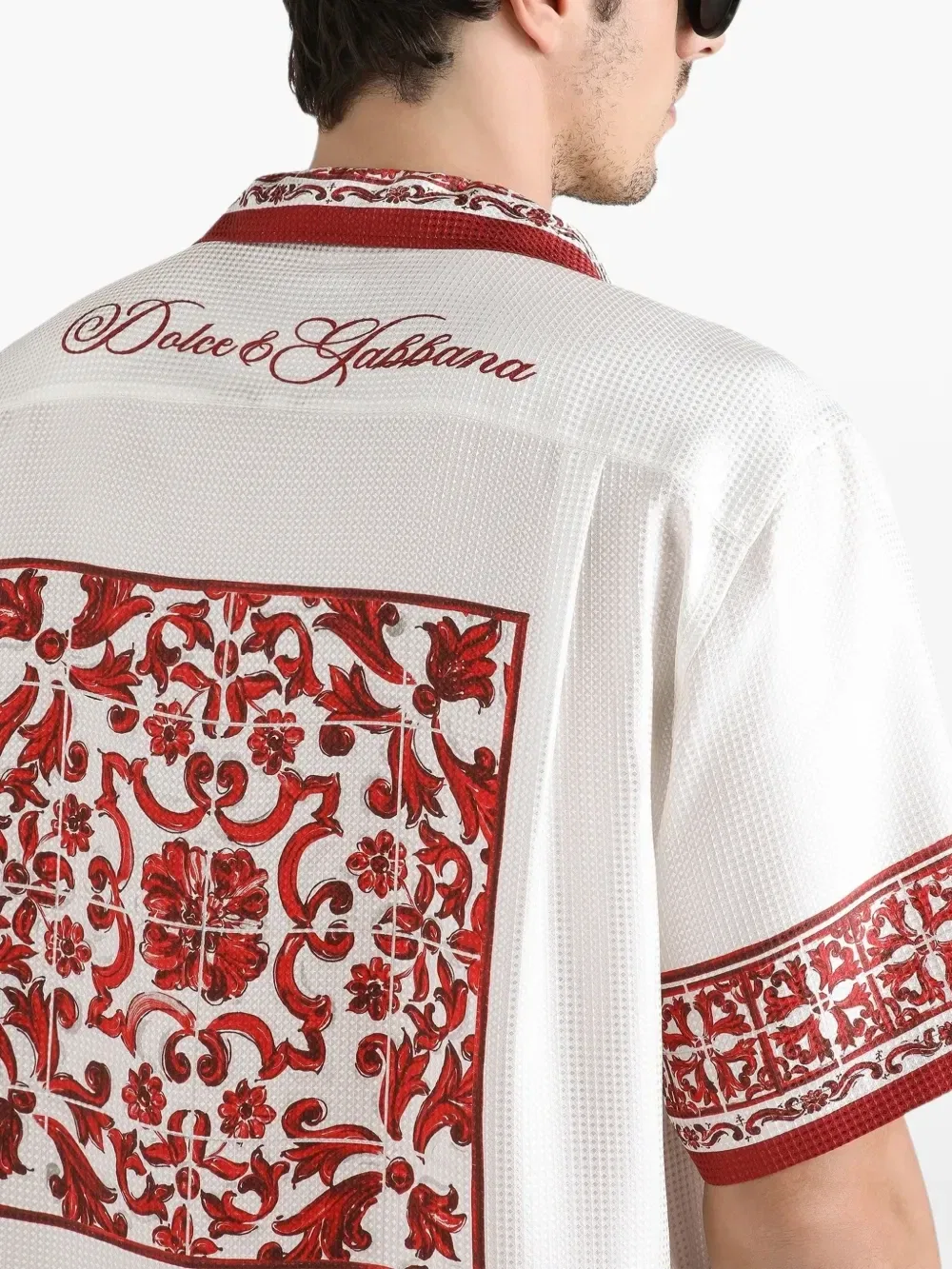 Рубашка "Гавайи" из яркого жаккарда с принтом "Майолика" Dolce & Gabbana, белый — фото 4