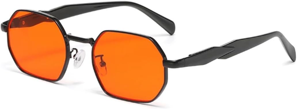 

Модные ретро-солнцезащитные очки в металлической оправе с многоугольными линзами для женщин, роскошные, с защитой от УФ-излучения UV400, для мужчин, в стиле панк TKKTLLT, Black-orange