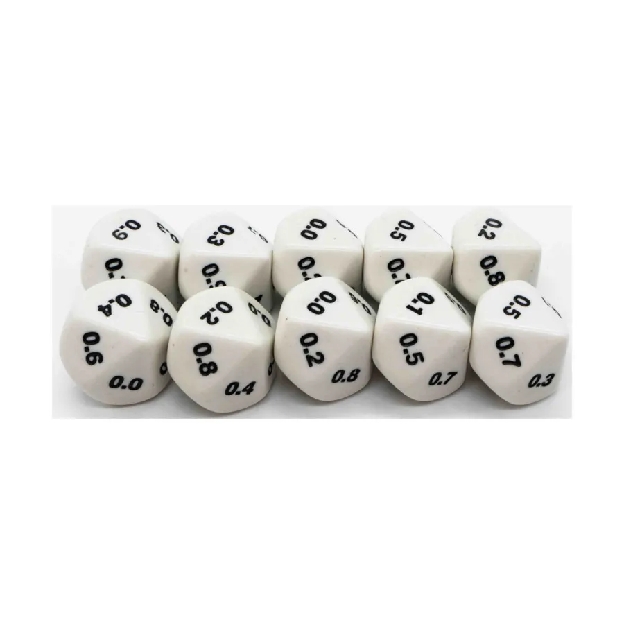 

d10 Десятичные игральные кости — белые с черными (десятые доли) (10), Dice - Symbols, Functional & Unique Dice