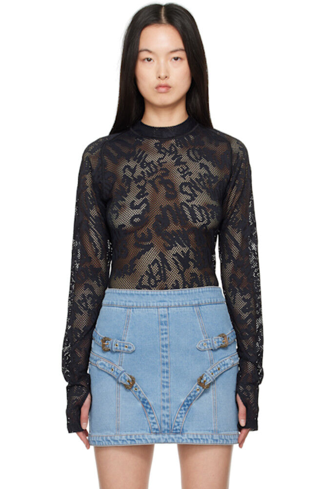 

Черная футболка в сетку Versace Jeans Couture