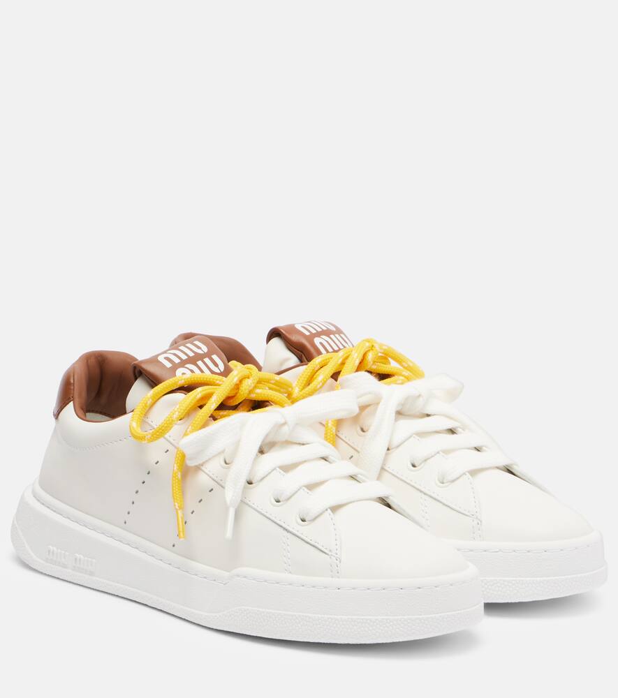 Кожаные кроссовки Logo Miu Miu, Bianco+Cognac