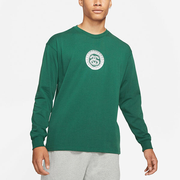Футболка x stussy crossover logo круглый вырез свитер свитшот Nike, зеленый — фото 3