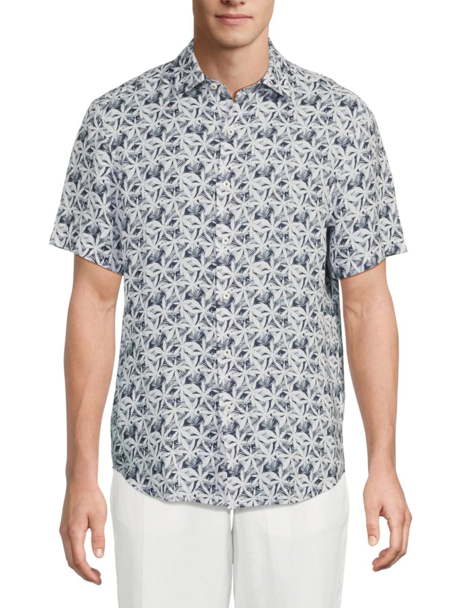 

Льняная рубашка с принтом Орсона Bugatchi, темно-синий