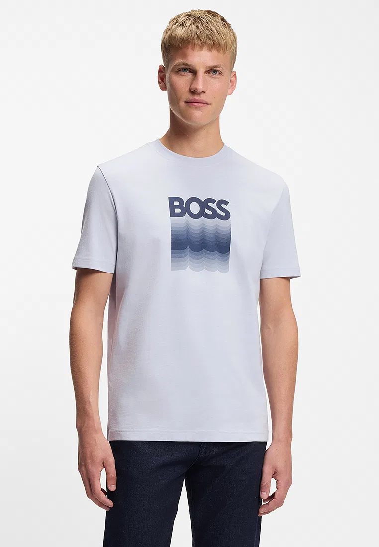 Футболка, хлопковый джерси, свободная посадка, BOSS Orange, синий