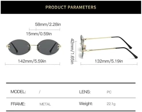 

Женские солнцезащитные очки овальной формы без оправы 2027 года, маленькая металлическая оправа, прозрачные линзы Ocean, винтажные женские очки MTZJH, Gradient Blue