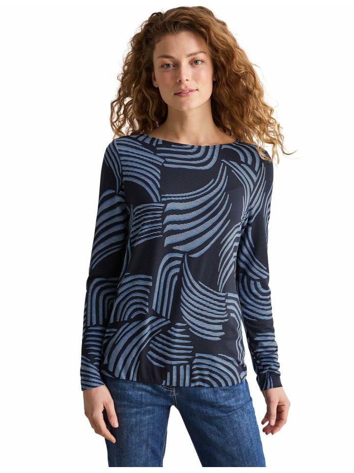 

Cecil Женская футболка с круглым вырезом и длинными рукавами, синего цвета, Синий, Cecil Женская футболка с круглым вырезом и длинными рукавами, синего цвета