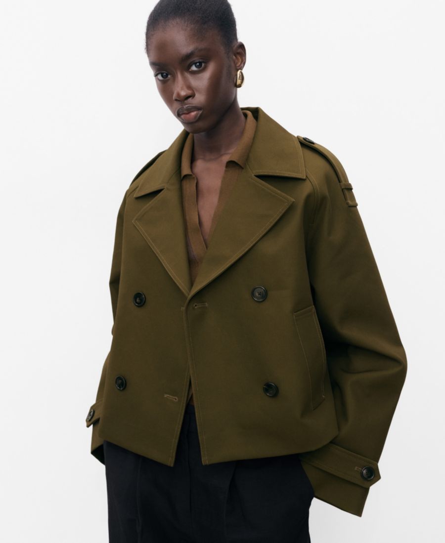 

Женский короткий двубортный тренч оверсайз MANGO, Khaki