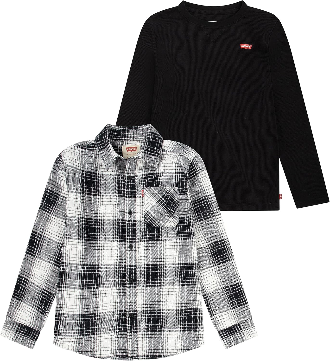

Комплект из 2 рубашек Levi's для мальчиков с длинным рукавом из вафельного трикотажа и фланели, Black